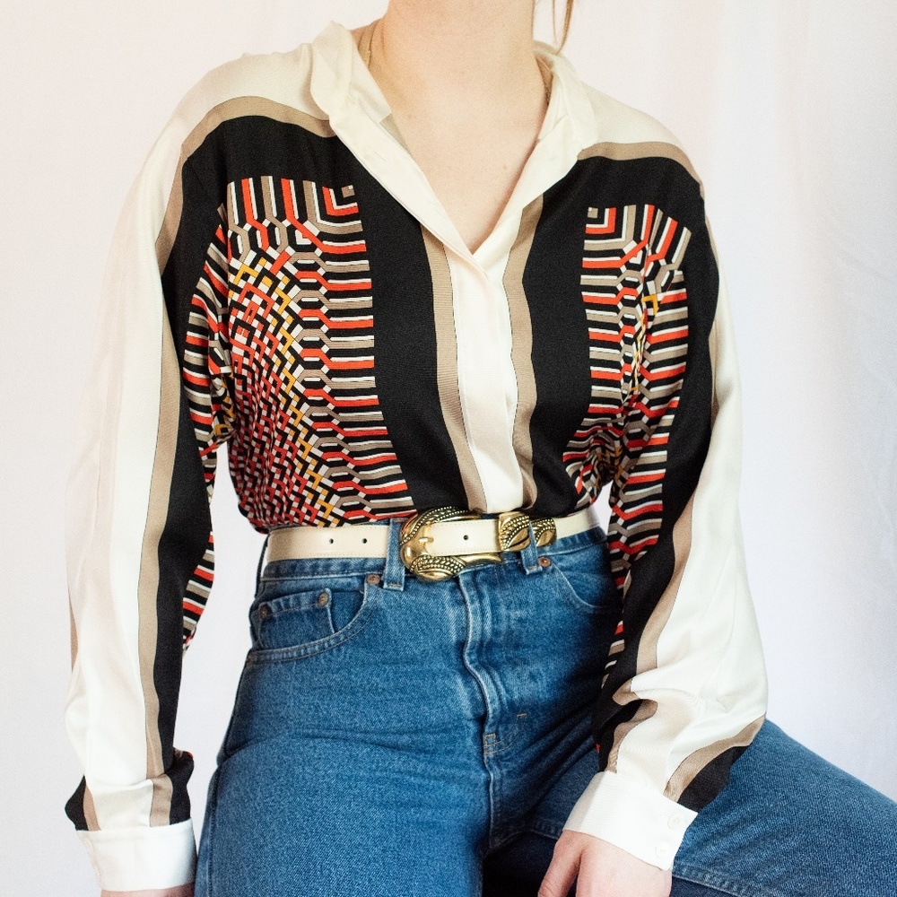 Vintage 100% Silk Graphic Blouse